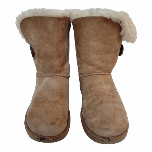 UGG Boots Bailey Size 7W Brown Suede Fleece Fold Down Leather Casual Loungewear - Picture 1 of 12
